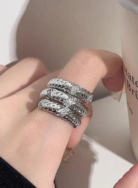 小众设计中古三层蛇形戒指Spiga个性高级感夸张时尚锆石百搭指环