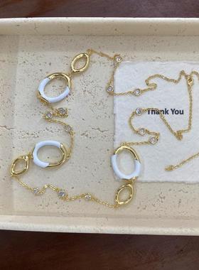 意大利复古气质涟漪圆圈白珐琅项链女欧美时尚小众设计长款毛衣链