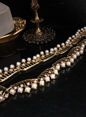 中古vintage饰品镀真金镶珍珠颈链镂空设计项链短款毛衣链女