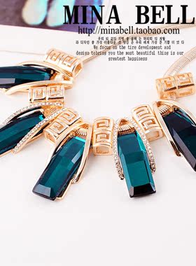 包邮韩版夸张保色绿色镶钻项链