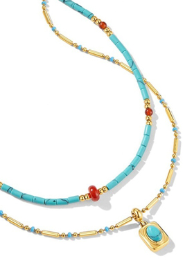 绿松石多层项链ins波西米亚民族风高级感锁骨链颈链彩色串珠夏日