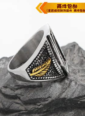 时尚风羽毛抹黑钛钢戒指