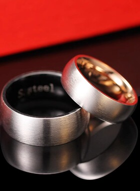 时尚钛钢戒指 欧美6/8MM个性简约拉丝钛钢情侣戒指指环