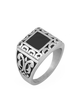 哥特风雕花图腾钛钢戒指