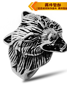 霸气风图腾狼头动物钛钢戒指