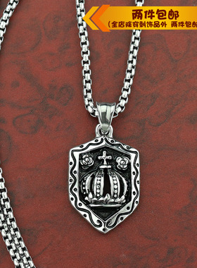 钛钢玫瑰哥特式风项链吊坠