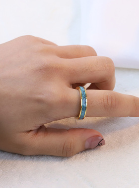 时尚钛钢戒指 ins简约4mm绿松石尾戒 情侣对戒 钛钢戒指指环