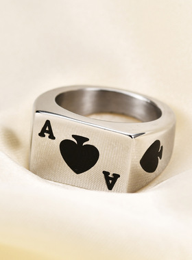 时尚钛钢戒指 欧美13MM黑桃A钛钢戒指 幸运扑克牌钛钢戒指指环