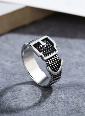 时尚钛钢男款戒指 个性复古皮带扣钛钢戒指指环