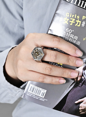 时尚钛钢戒指 复古欧美骷髅头三角G钛钢戒指指环 六边形钛钢戒指