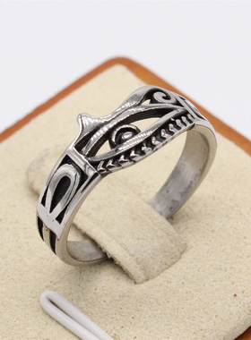 时尚钛钢男款戒指 欧美个性复古荷鲁斯之眼钛钢戒指眼睛指环