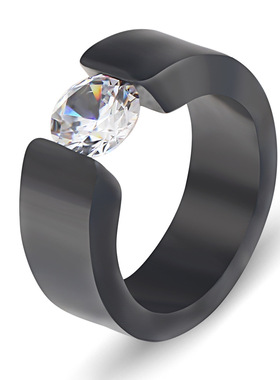单钻钛钢戒指时尚风开口钛钢戒指