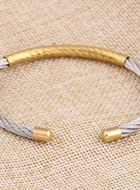 时尚钛钢手镯 钛钢电缆线双色手环手镯 钛钢女式手镯 闺蜜手环