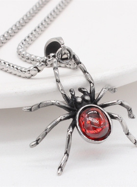 时尚钛钢项链 欧美个性复古蜘蛛镶石吊坠 男女通用款钛钢项链