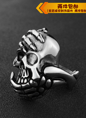 时尚风鬼头复古钛钢戒指