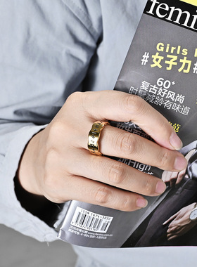 时尚钛钢戒指 北欧复古做旧维京文字钛钢戒指 花边纹钛钢戒指指环