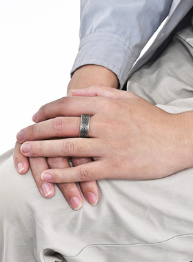 时尚钛钢戒指 北欧复古银色维京文字凯尔特结做旧钛钢戒指指环