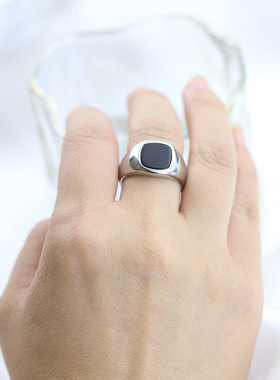 时尚钛钢戒指 国潮复古几何方形12MM人造石头潮男方形钛钢戒指指