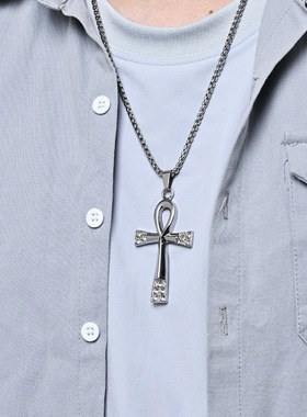 时尚钛钢项链 欧美复古简约绳结十字架项链Cross pendant钛钢项链
