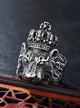 时尚钛钢男款戒指 欧美风个性复古狮子王皇冠钛钢戒指潮男指环