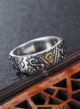 时尚钛钢男款戒指 欧美个性复古三角全知眼针钢戒指摇滚潮男指环