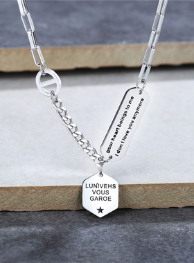 时尚钛钢项链 欧美ins网红冷淡风简约六边形牌短款锁骨链钛钢项链