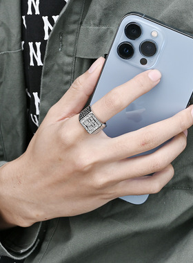 时尚钛钢戒指 欧美风长方形十字架嘻哈满钻钛钢戒指 钛钢戒指指环