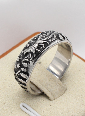 时尚钛钢男款戒指 欧美个性复古狼戒指指环 丛林夜间狼戒指