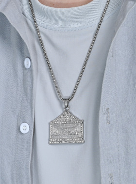 时尚钛钢项链 欧美嘻哈hiphop最后的晚餐项链 方形镶钻钛钢项链