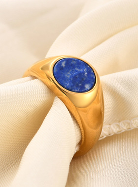 时尚钛钢戒指 欧美复古简约圆形镶猫眼石钛钢戒指指环