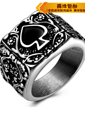 摇滚风标志复古扑克牌钛钢戒指