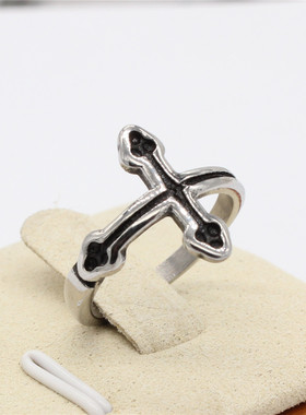 时尚钛钢男式戒指 欧美网红Ins风时尚简约冷淡风十字架钛钢戒指