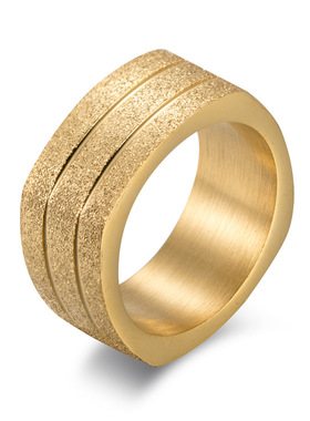 时尚钛钢戒指欧美复古珍珠沙黑色扳指霸气四方形潮男钛钢戒指指环