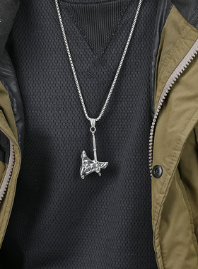 时尚钛钢项链 北欧维京斧头钛钢吊坠 小众个性骷髅头斧子钛钢项链