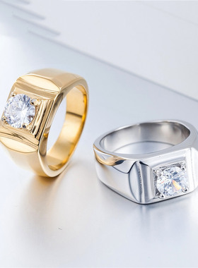 时尚钛钢男款戒指 简约结婚钻戒 男士光面镶钻锆石钛钢戒指指环