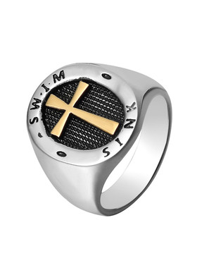 时尚钛钢男款戒指朋克欧美椭圆复古十字架戒指男士钛钢戒指指环