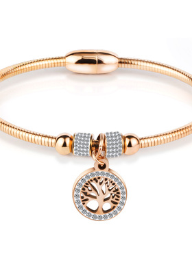 时尚风生命树钛钢镶钻手环