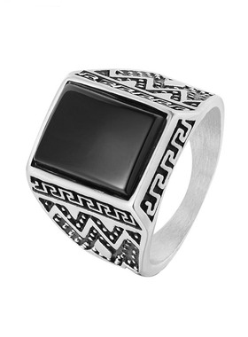 欧美风复古宝石男士钛钢戒指