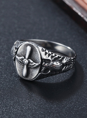 时尚钛钢男款戒指欧美朋克飞机螺旋桨发动机钛钢戒指潮男指环