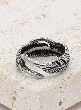 时尚钛钢男款戒指 欧美复古双根高桥羽毛钢戒指潮男指环