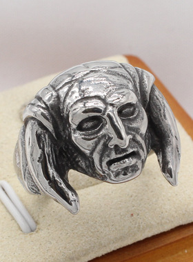 时尚钛钢男款戒指 欧美个性复古怪兽牛角头像钛钢戒指指环