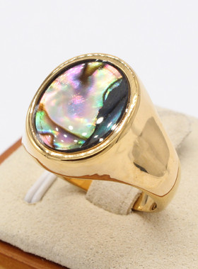 时尚钛钢男款戒指欧美时尚简约椭圆贝壳宝石戒指钛钢男式戒指指环