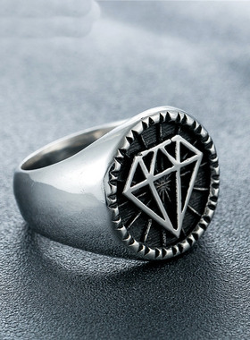 朋克风欧美复古钻石男士钛钢戒指