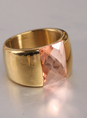 时尚钛钢戒指 欧美14MM镶嵌方形锆石戒指 简约超宽钛钢戒指指环