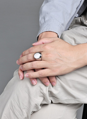 时尚钛钢戒指 欧美简约大光面椭圆形印章戒指 钛钢戒指指环