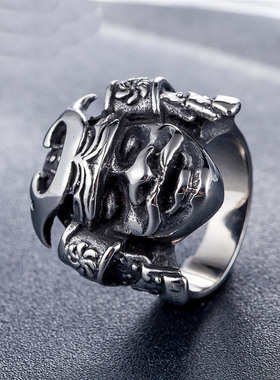 欧美风印第安人像酋长钛钢戒指