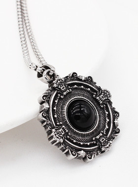 时尚钛钢项链哥特黑宝石吊坠