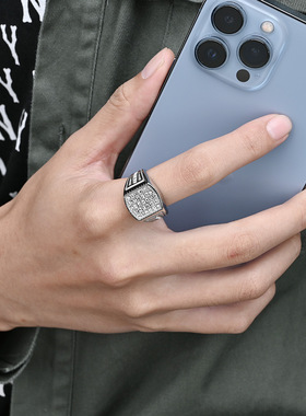 时尚钛钢戒指 欧美风方形嘻哈满钻钛钢戒指 男款钛钢戒指指环