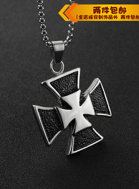时尚风钛钢复古十字架项链吊坠