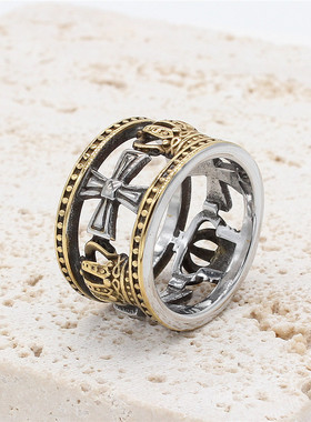 时尚钛钢男款戒指 欧美复古镂空罗马皇冠特色钛钢戒指潮男指环